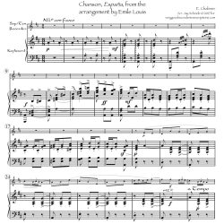 <i>España</i>, from the song arrangement, for soprano or tenor recorder, two versions